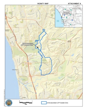 A map with a blue outline of the unincorporated local coastal program zone A map with a blue outline of the unincorporated local coastal program zone