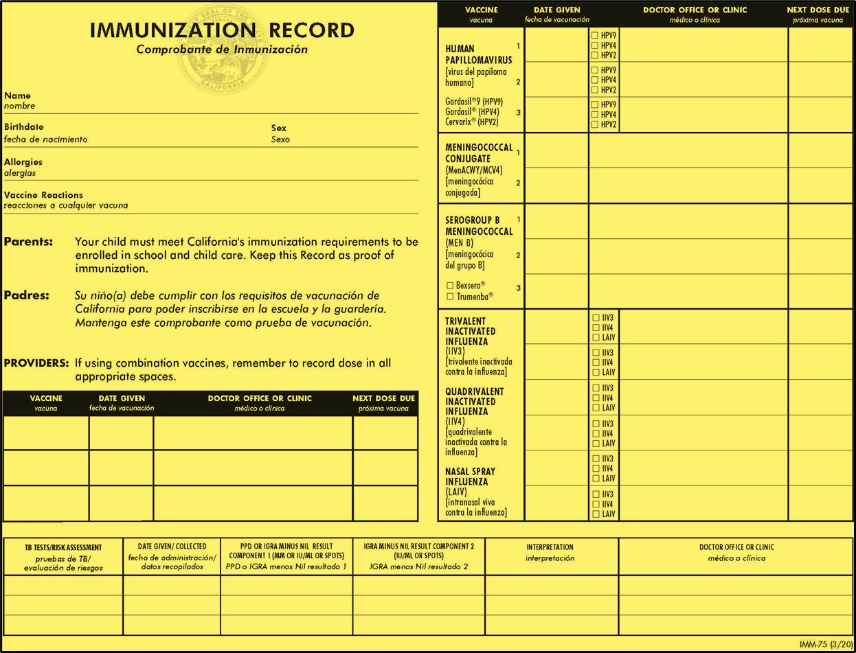 Vaccination Record Card - PDF Templates