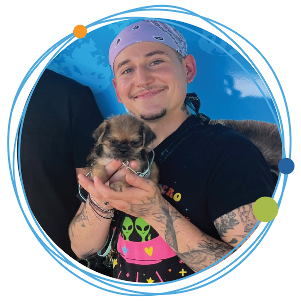 County worker with puppy