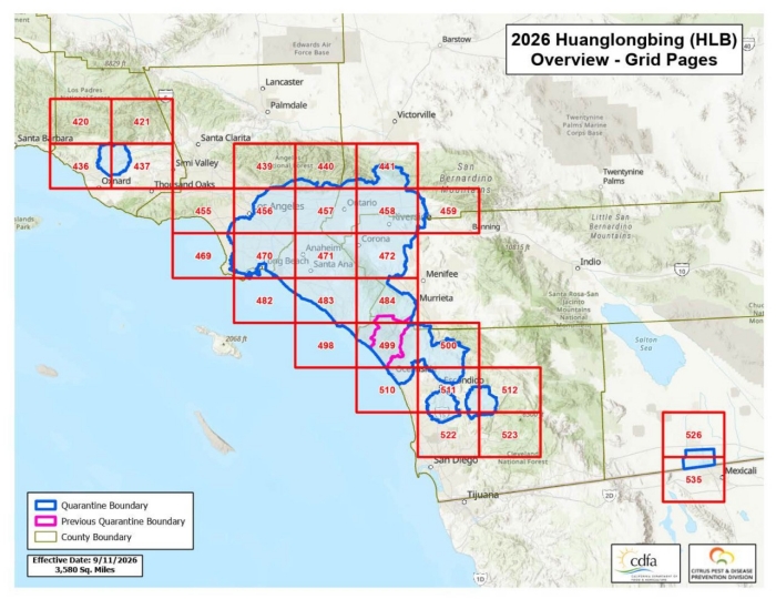 March 2026 HLB Quarantine Map San Diego Citrus Quarantine Map (as of March 2026)