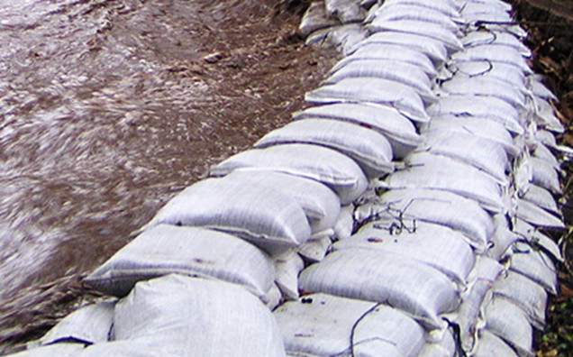 Sandbags retaining stormwater