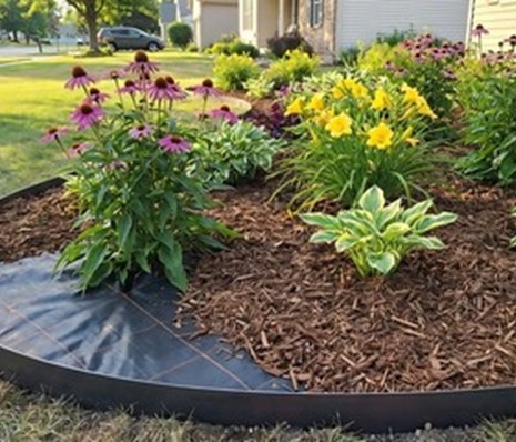 Mulch between flowers and plants in a home garden
