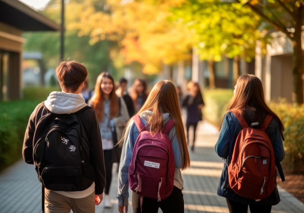 Kids walking on school campus