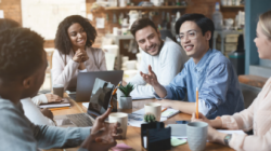 Group of adults talking during a meeting