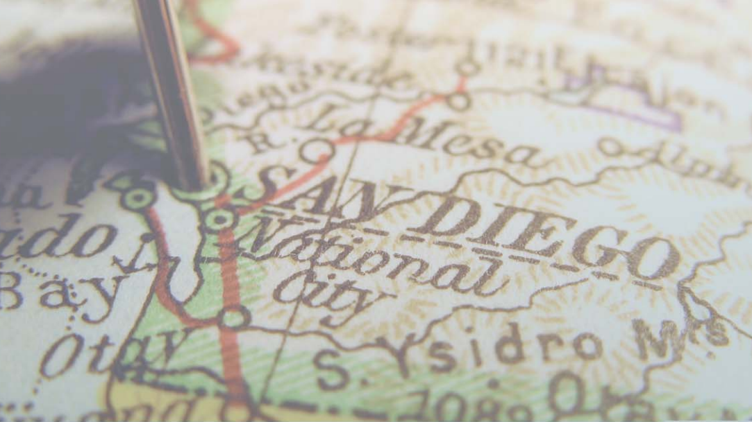 A stylized map of the southern half of San Diego County