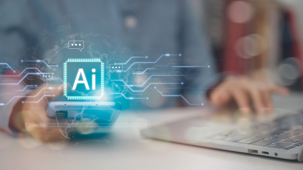 Chatbot Chat with AI, using technology smart robot AI, a data analyst using technology AI as a working tool for data analysis artificial intelligence to generate something or help solve work problems.