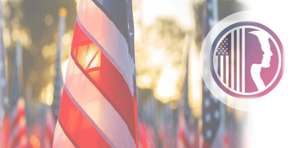 A photo of a flag and veteran's related logo