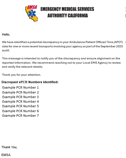 APOT Audit Notifcation Email