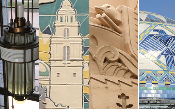 Four close up images showing architectural details of the County Administration Center