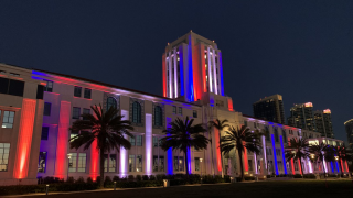County Administration Center light up at night