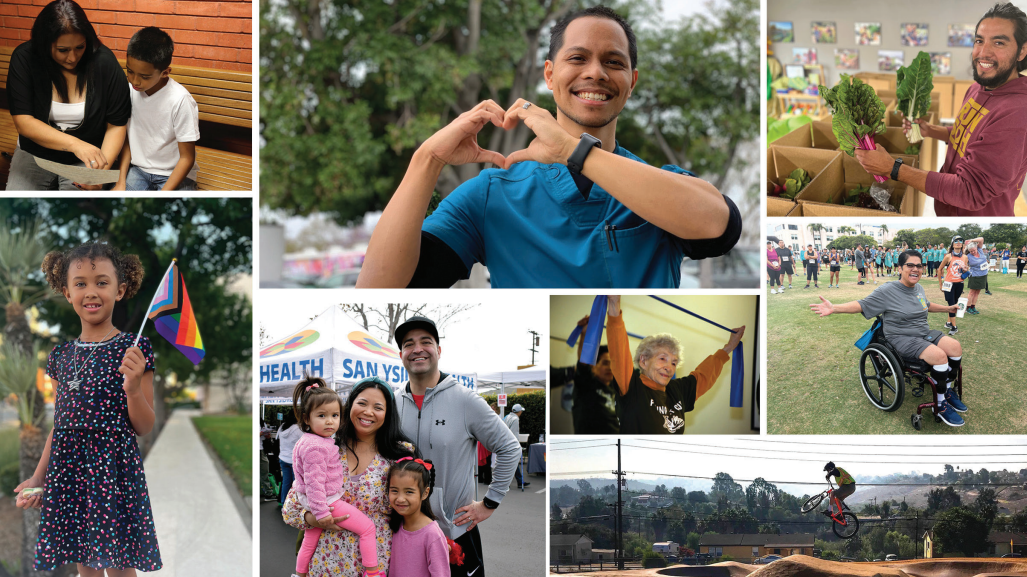 Collage of various people in the community doing recreational, work, and volunteer activities