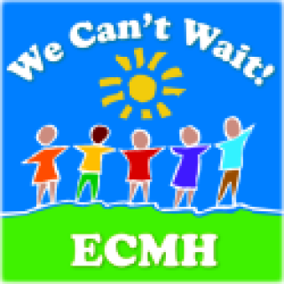 Logo of hand-drawn children underneath a sun