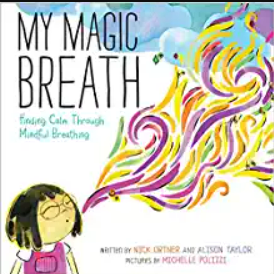 Illustrated book cover of a small girl exhaling with magic breath