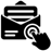 Black and white icon of a finger clicking on mail to subscribe.