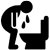 A black icon of someone vomiting in the toilet due to nausea.