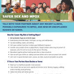 Safer Sex and Mpox A Flyer with information about Mpox and Safer Sex.
