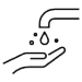 An icon of a hand below a faucet and water droplets.
