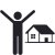 Person returning to normal activities (outdoors) icon in dark blu.