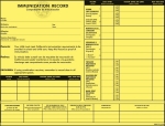 Printed yellow cardstock immunization record form.