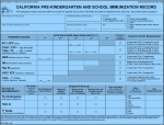 California Pre-Kindergarten and School Immunization Record Card.