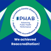 PHAB Seal and background announcing we achieved accreditation.
