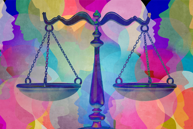 A colorful image of balanced scales of justice