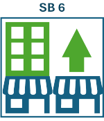 SB 6 Icon Blue store with green squares above it, and a blue store with a green arrow above it, and text reading "SB 6"