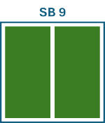SB 9 Icon Square split into two green rectangles, with SB 9 written at the top